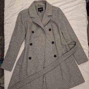 Express gray peacoat, buttonup and tie, small/petite